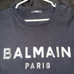 Balmain Black T-Shirt with Silver Metallic Logo